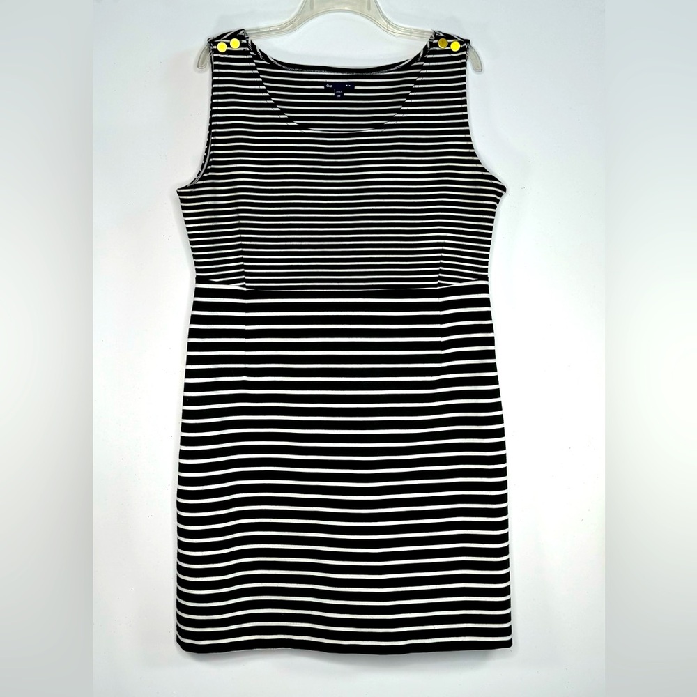 Gap Black & White Contrasting‎ Strip Dress Gold Buttons Hidden Side Zipper Sz 20